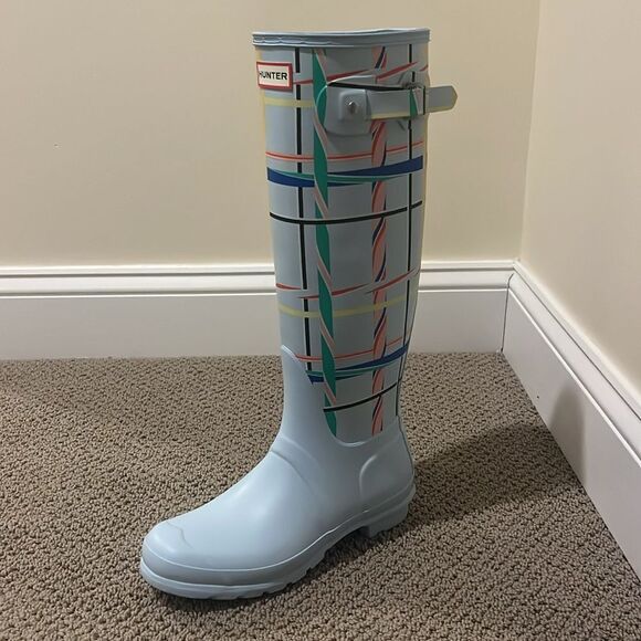 Hunter Original Tall Tartan Rain boots in Boat Blue | size 8 - Picture 6 of 8
